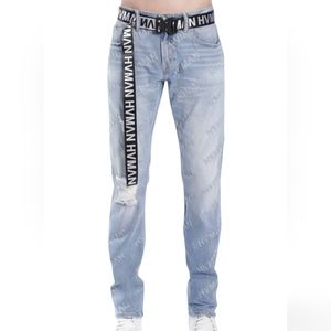 NWT HVMAN Strat Belted Super Skinny Jeans in Acid Repeat sz 33